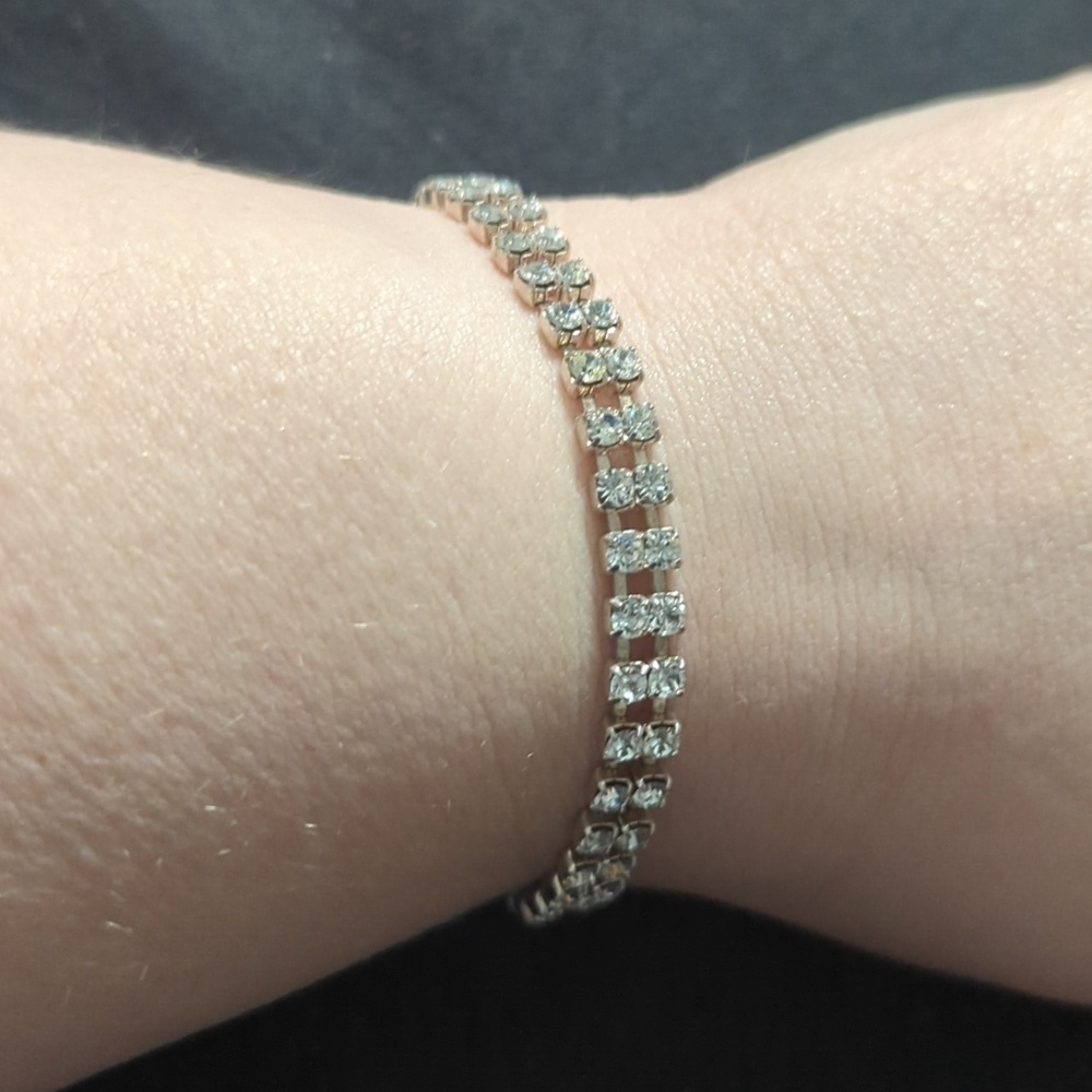 Silver Tone Clear Rhinestone Statement Tennis Bracelet